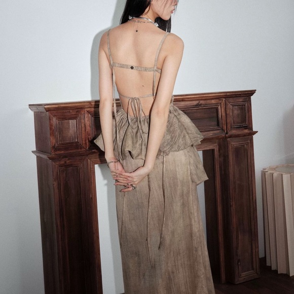 Elegant Tan Strapless Dress - Picture 2 of 5